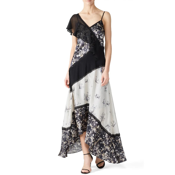 Jason Wu Dresses & Skirts - Grey Jason Wu Floral Marble Maxi Gown Dress Black White Women's Size 12 FLAW